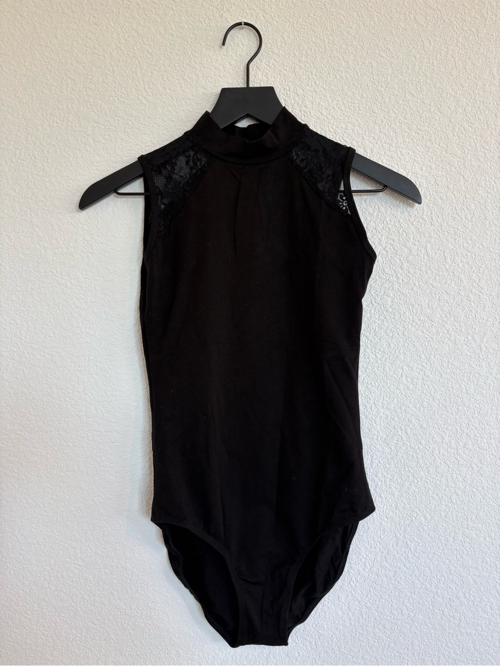 Women’s Sleeveless Black Lace-Shoulder Bodysuit - Size Medium